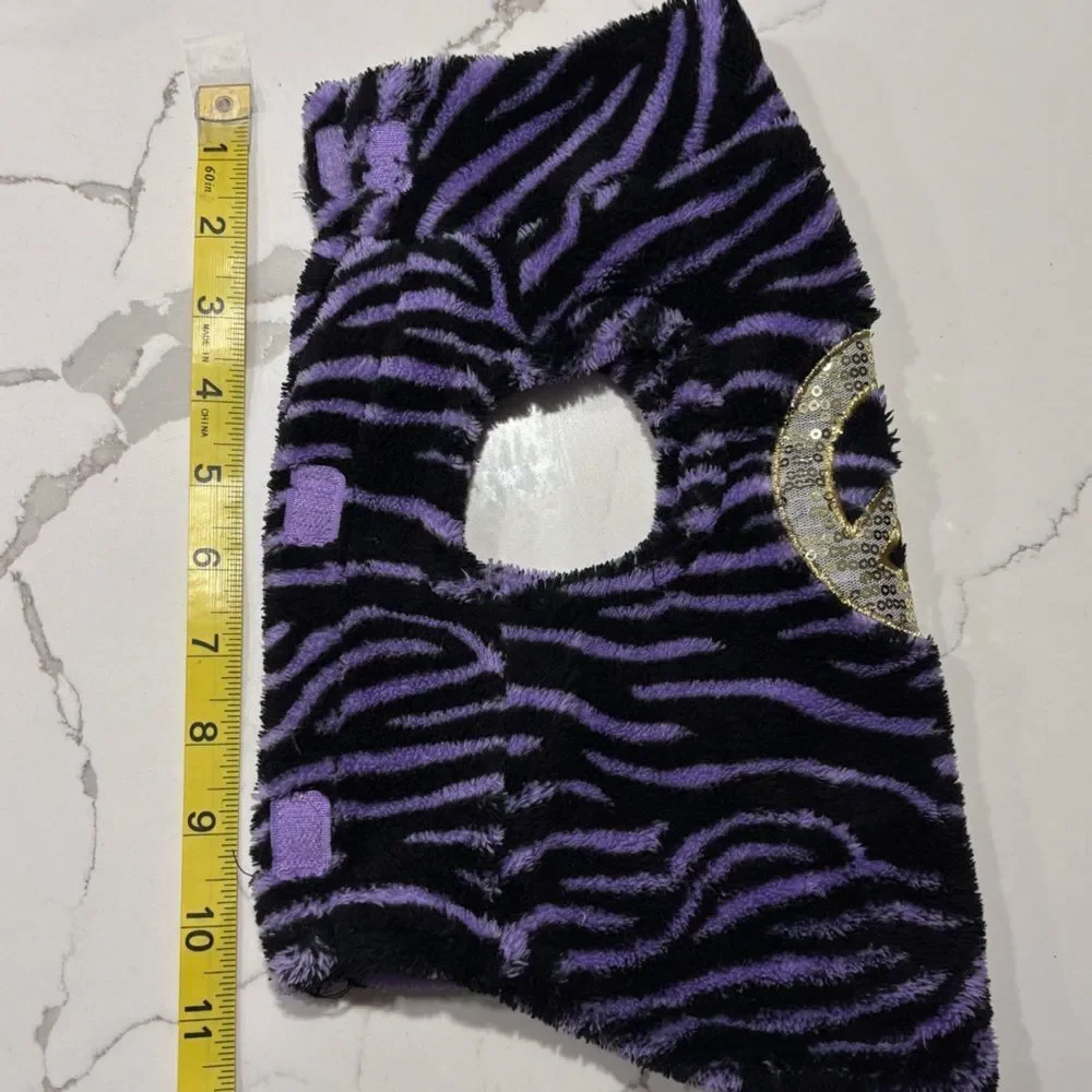 Fleece Dog Coat Jacket Sequins Peace Sign Tiger Striped Purple Black Gold Size S